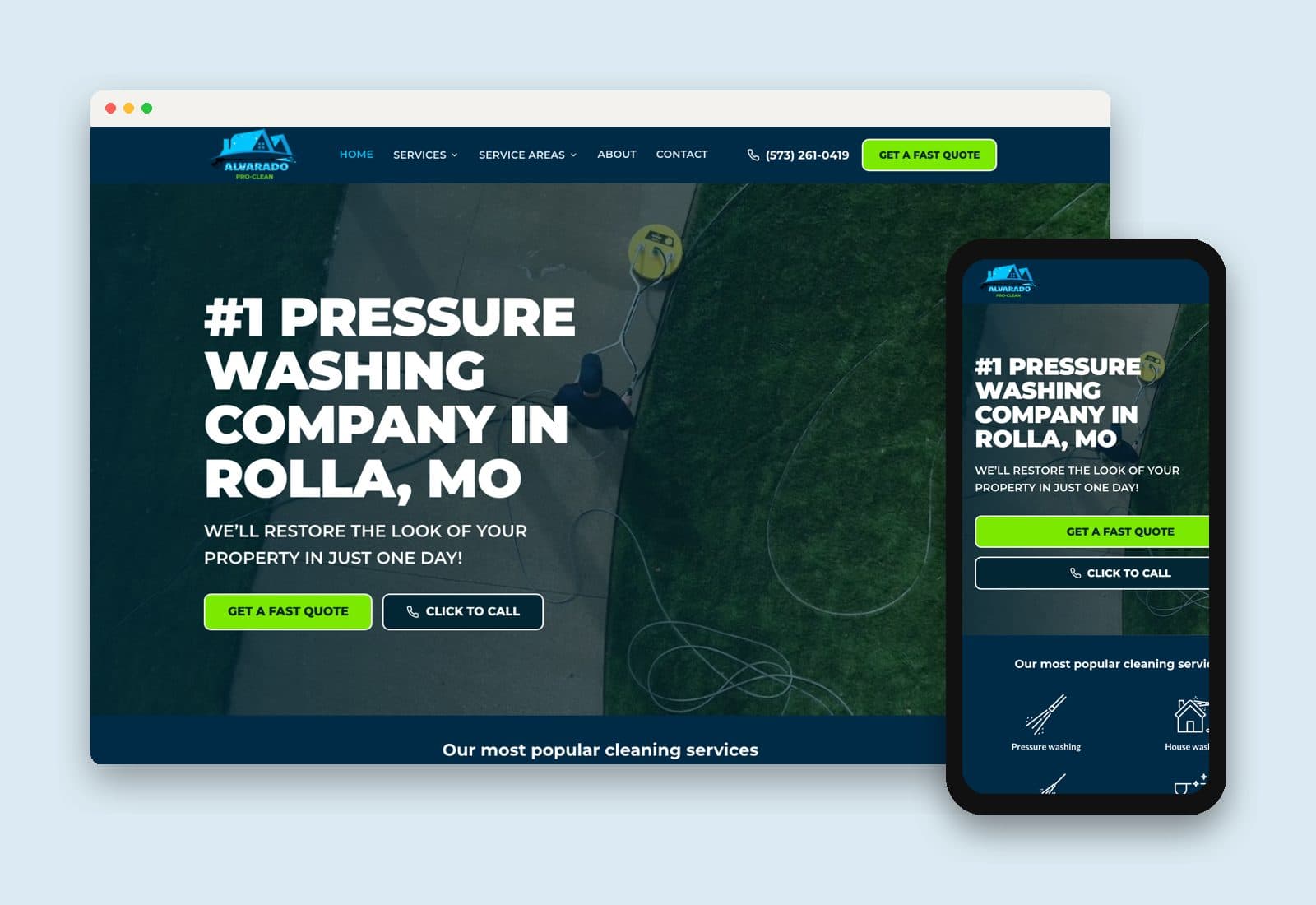 The Alvarado Pro-Clean website on desktop and phone