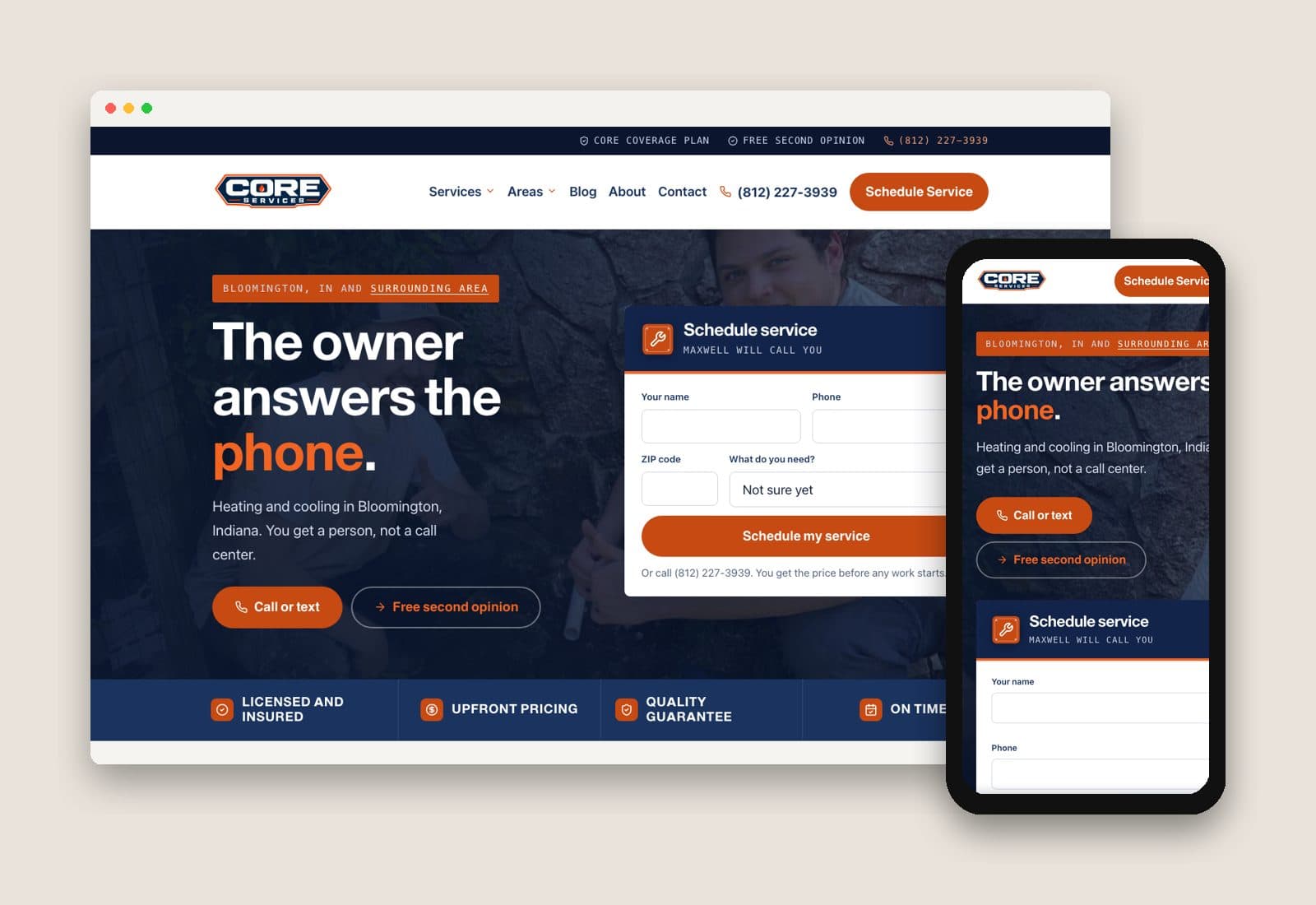 The Core Services website on desktop and phone