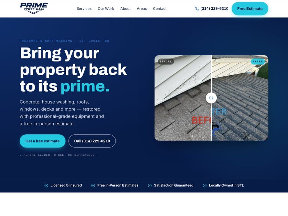 Prime Power Wash — custom website for a St. Louis pressure washing company